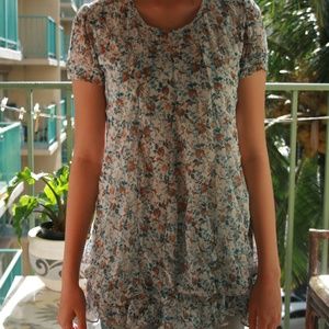 Women's Floral short sleeve tops / green